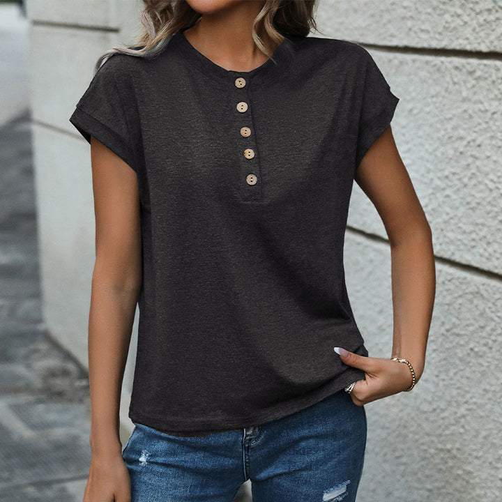 Damen T-Shirt mit Knopfleiste und lässigem Schnitt Drune
