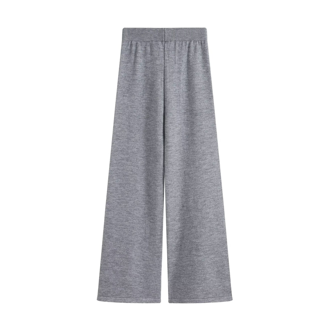 Damen Strick-Set mit V‑Ausschnitt, Taillengürtel und weiten Culotte-Hosen Drune