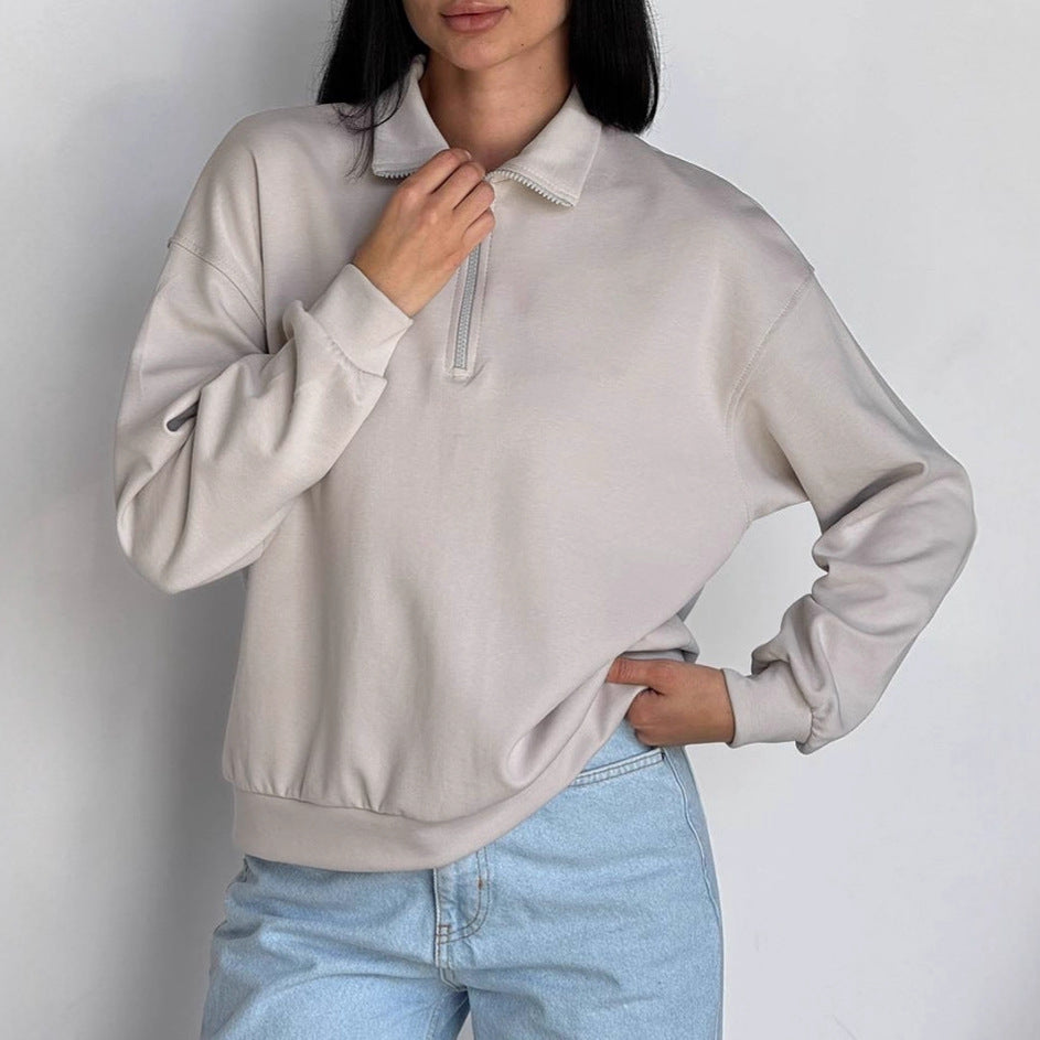 Damen Oversized Sweatshirt mit halbem Reißverschluss und elastischem Saum Drune