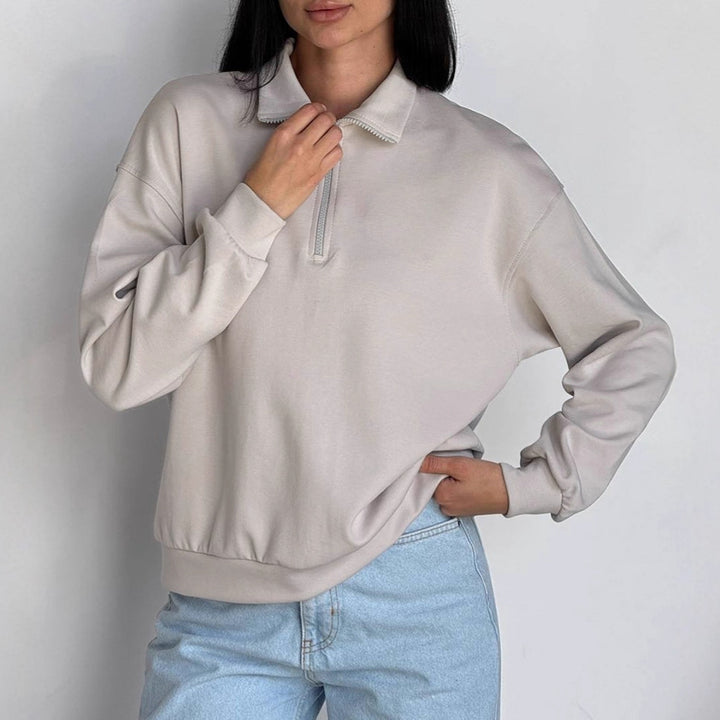 Damen Oversized Sweatshirt mit halbem Reißverschluss und elastischem Saum Drune