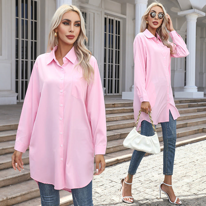 Damen Hemdblusenkleid mit praktischen Taschen und abgerundetem Saum Drune