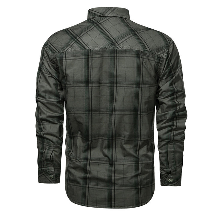 Herren Kariertes Hemdjacke im Canvas-Look mit Pattentaschen Drune