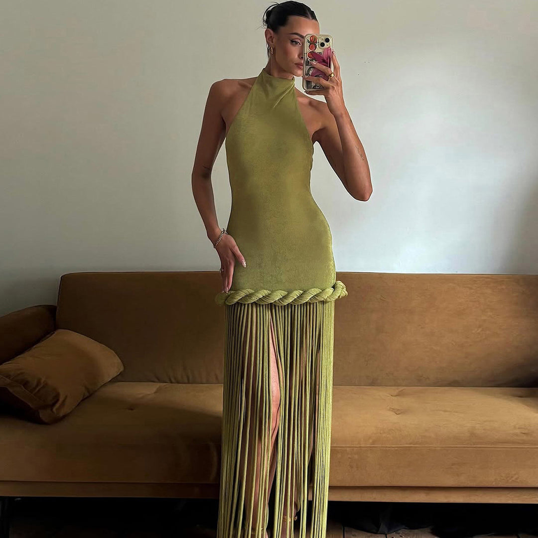 Damen Kurzes Kleid mit fransiger Detail Drune
