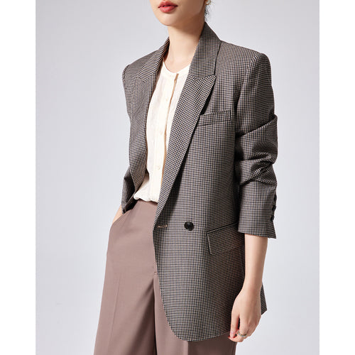 Damen Oversized Hahnentritt-Blazer mit Reverskragen und legerer Silhouette Drune