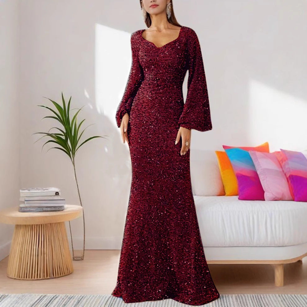 Damen Abendkleid mit schimmerndem Paillettenbesatz und eleganter Silhouette Drune