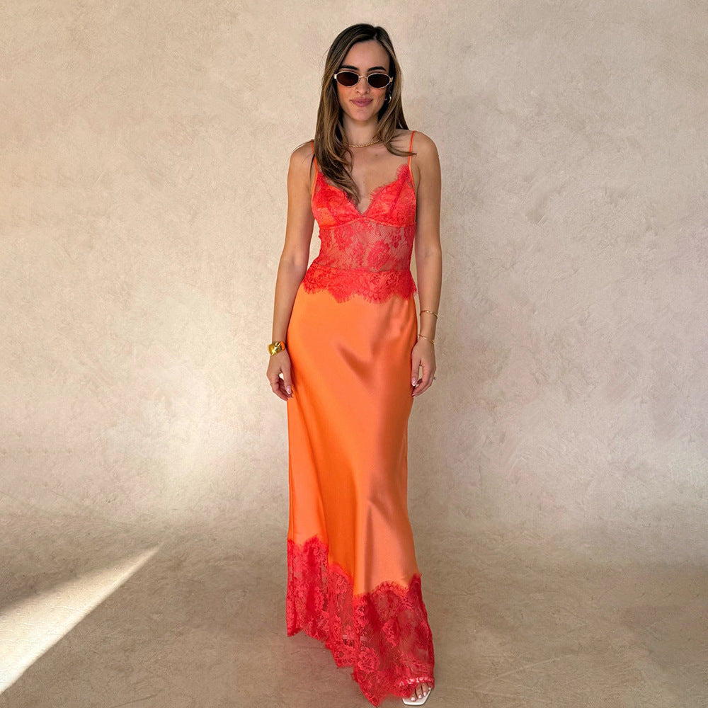 Damen Elegantes und figurbetontes Kleid mit Spitzenoberteil Drune