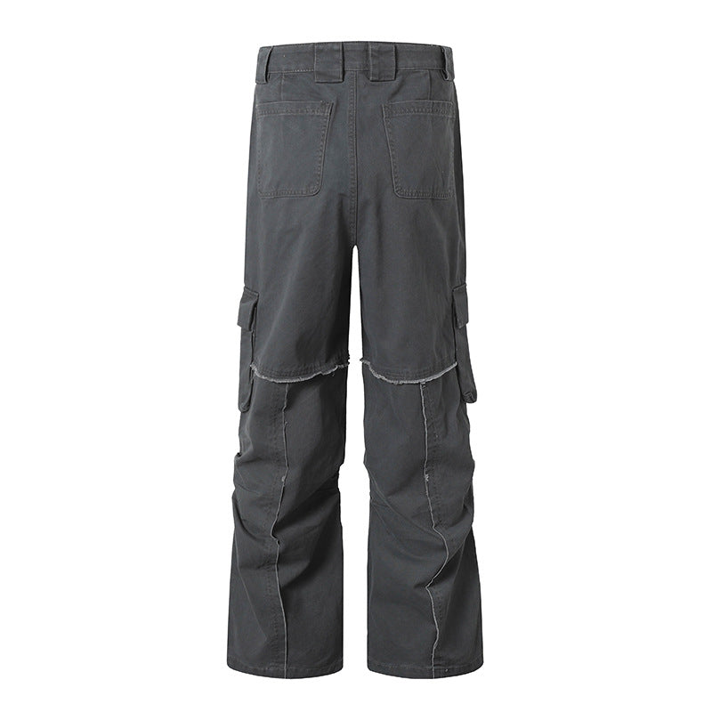 Damen Weite Cargo-Culotte-Hose mit hoher Taille, Multi‑Taschen und sichtbaren Nahtdetails Drune
