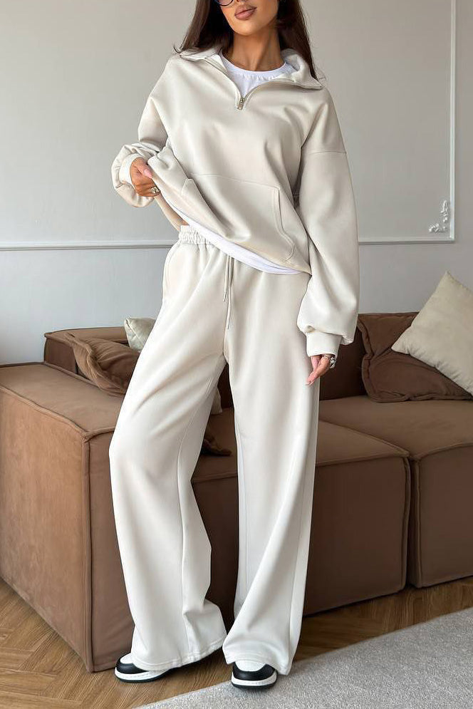 Drune | Halbhals Pullover Sweatshirt und Weit Geschnittene Hose Zweiteiler Anzug