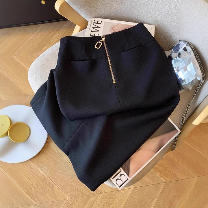 Damen Taillenhoher Bleistift-Midirock mit dekorativem Rückenzipper Drune