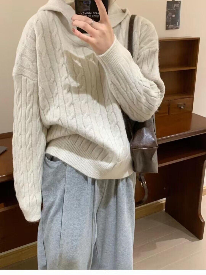 Damen Grobstrickpullover mit Kapuze und Zopfmuster Drune