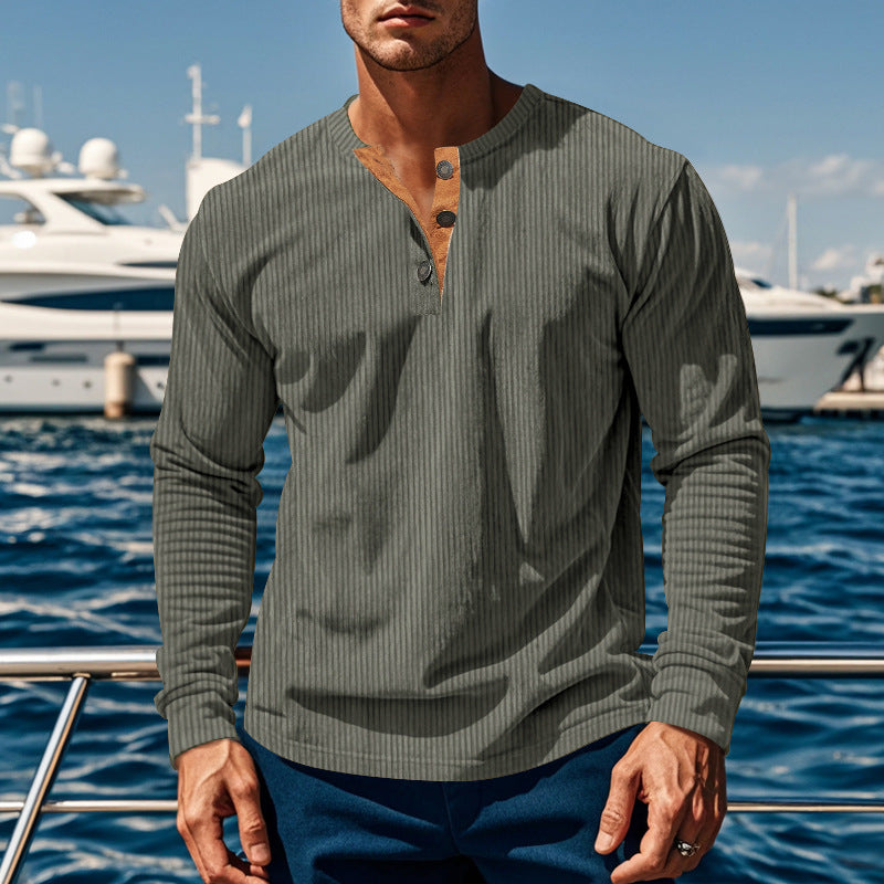 Herren Langarm-Henley-Shirt mit strukturiertem Design und modischen Knöpfen Drune