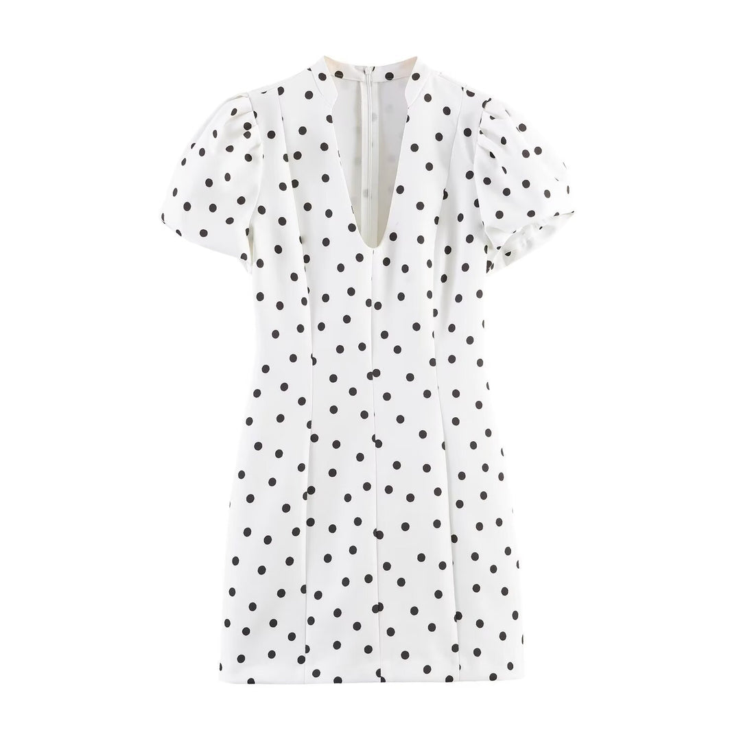 Damen Minikleid mit V-Ausschnitt und voluminösen Puffärmeln Drune