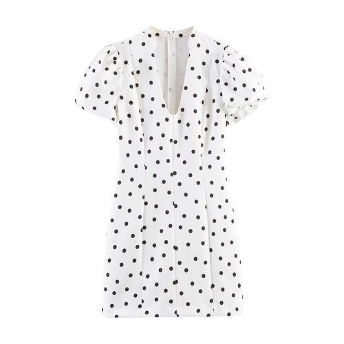 Damen Minikleid mit V-Ausschnitt und voluminösen Puffärmeln Drune