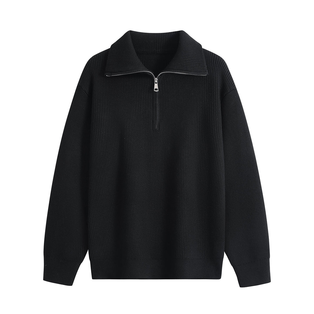 Herren Halbzip-Strickpullover mit Rippenstruktur und großem Umlegekragen Drune