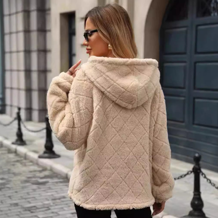 Damen Flauschiger Hoodie mit Stehkragen und Kängurutasche Drune