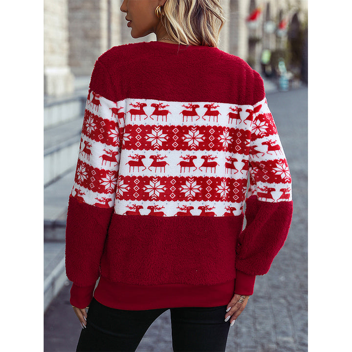 Damen kuscheliger Weihnachtspullover mit Flanell-Oberfläche und festlichem Design Drune