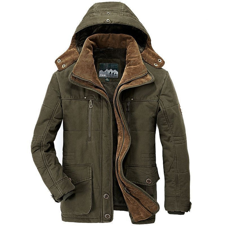Herren Canvas-Parka mit wärmender Cord- und Teddy-Innenfütterung, Kapuze und Multifunktions-Taschen Drune