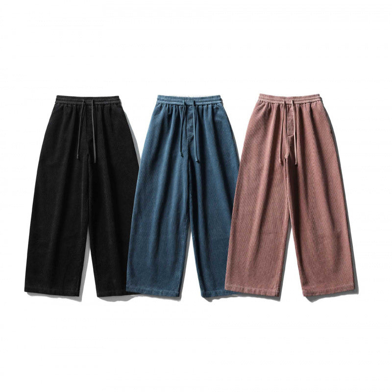 Unisex Weite Cordhose im Relaxed-Fit mit elastischem Bund, Tunnelzug und geradem Bein Drune