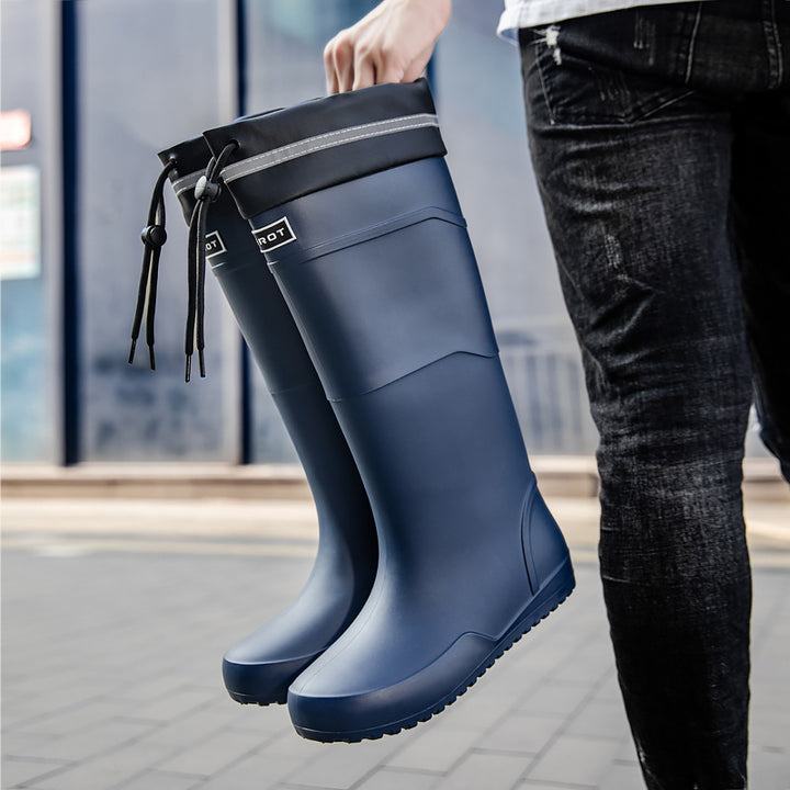 Herren wasserdichte kniehohe Gummistiefel mit verstellbarem Schaftverschluss und rutschfester Profilsohle Drune