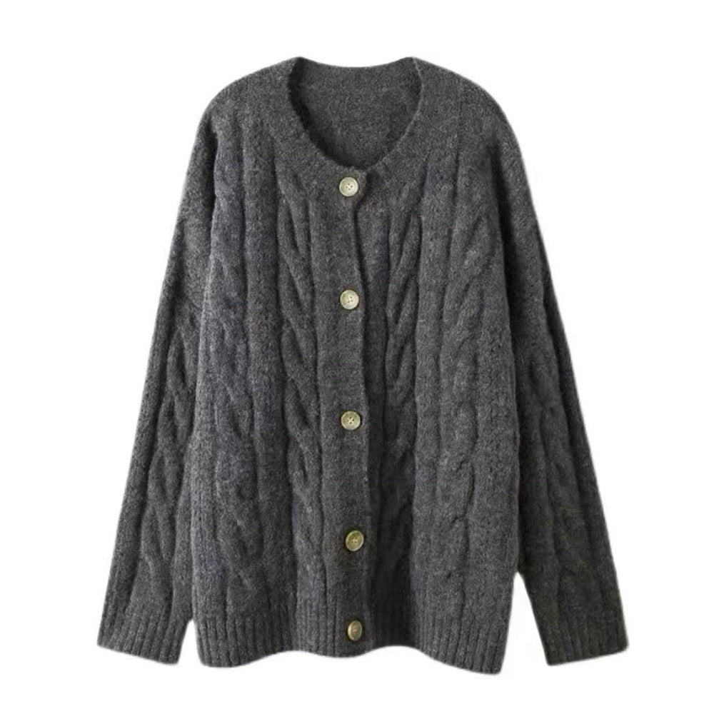 Damen Grobstrickjacke mit großen Knöpfen und lässigem Schnitt Drune