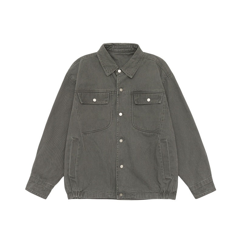 Unisex Oversize Workwear-Blousonjacke mit Druckknopf‑Front und Elastbund Drune