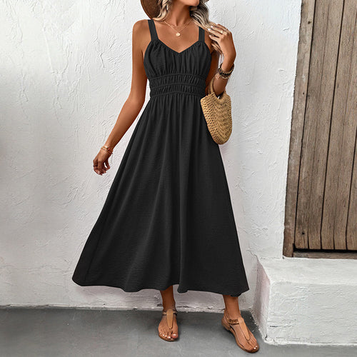 Damen Maxikleid mit elastischer Taillierung und verstellbaren Spaghetti-Trägern Drune