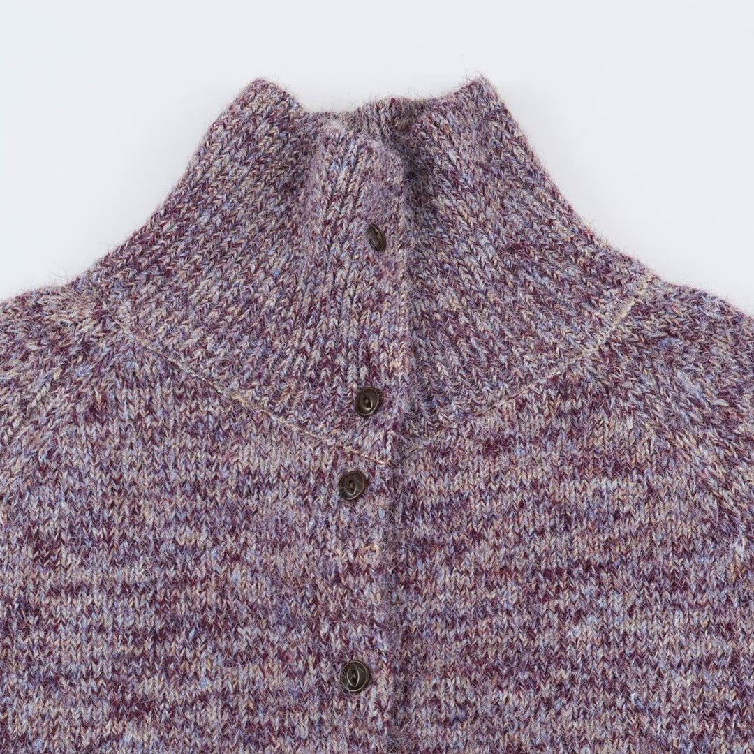 Damen Grobgestrickter Cardigan mit hohem Rollkragen und durchgehender Knopfleiste Drune