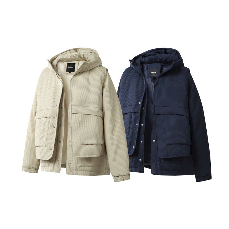 Unisex Wattierte Kapuzenjacke mit abnehmbarem Westeinsatz und gerippter Struktur Drune