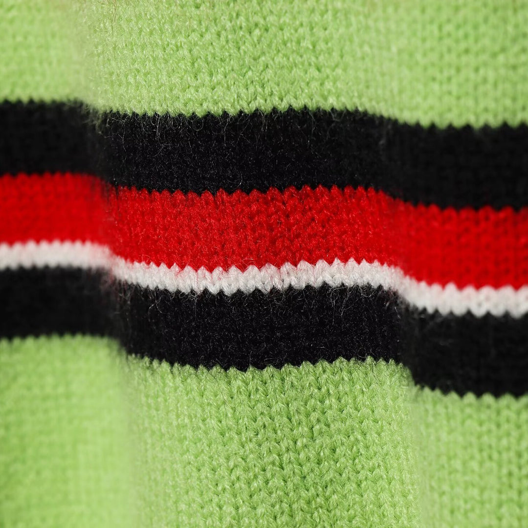 Damen Gestreifter Strickpullover mit halbem Reißverschluss und großem Hemdkragen Drune