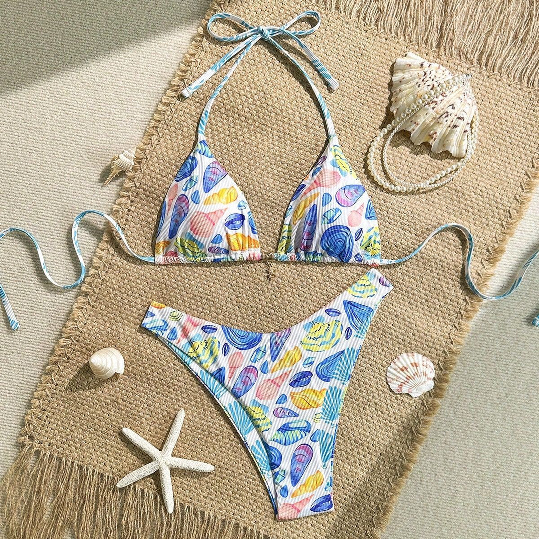 Damen fröhlicher Blumenmuster-Bikini mit Rüschen Drune