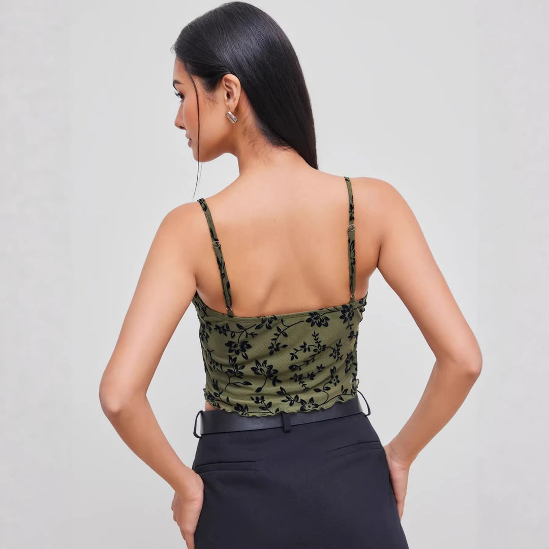 Damen Spitzentop mit floralen Akzenten und asymmetrischem Schnitt Drune