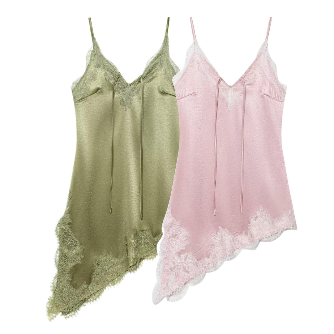 Damen Spitzen-Top mit asymmetrischem Saum und verstellbaren Trägern Drune