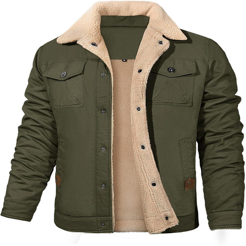 Herren Sherpa-gefütterte Canvas-Truckerjacke mit Thermofutter und Brusttaschen Drune