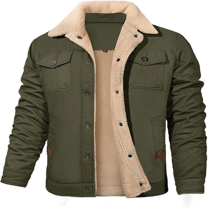 Herren Sherpa-gefütterte Canvas-Truckerjacke mit Thermofutter und Brusttaschen Drune