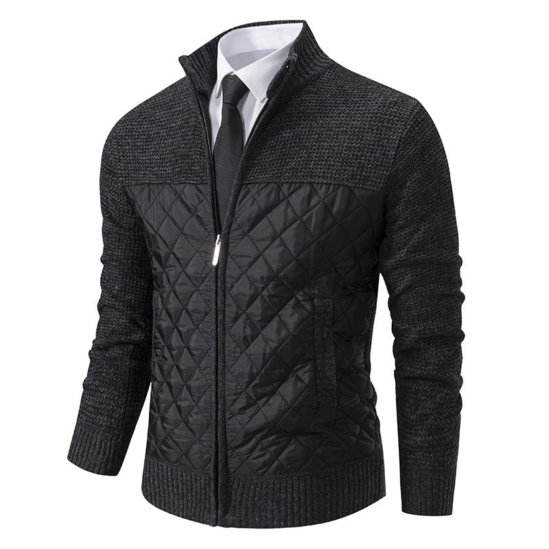 Herren nan gesteppte Hybrid-Strickjacke mit diamantsteppung, Stehkragen, isolierendem Thermofutter und Reißverschluss Drune