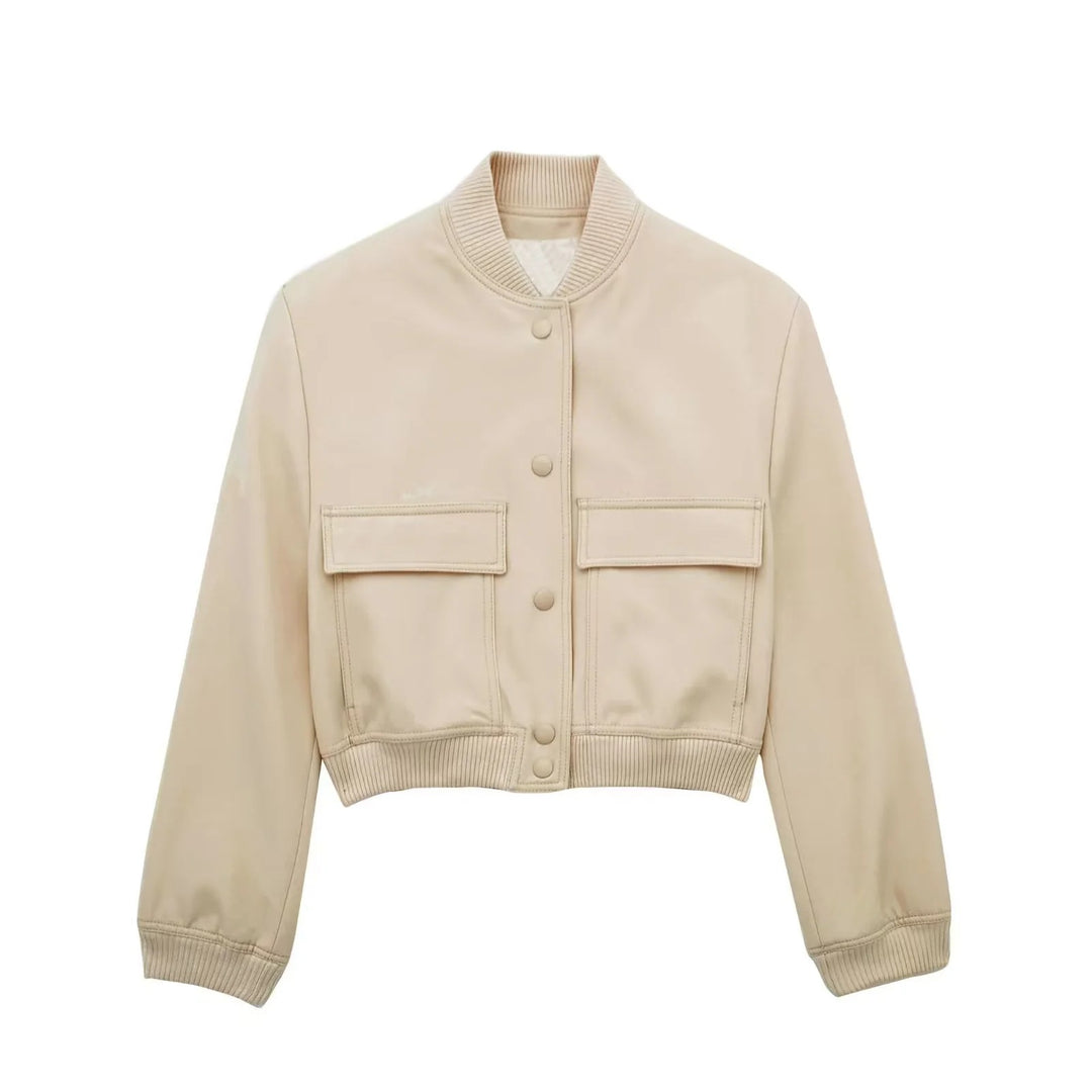 Damen Boxy-Cropped-Jacke im Worker-Look mit Pattentaschen und Rippkragen Drune