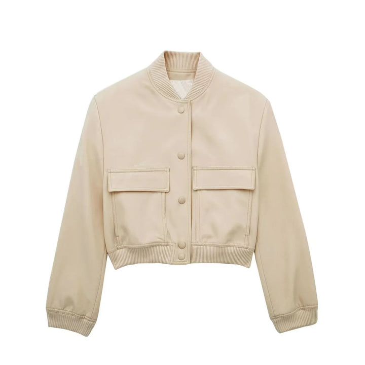 Damen Boxy-Cropped-Jacke im Worker-Look mit Pattentaschen und Rippkragen Drune
