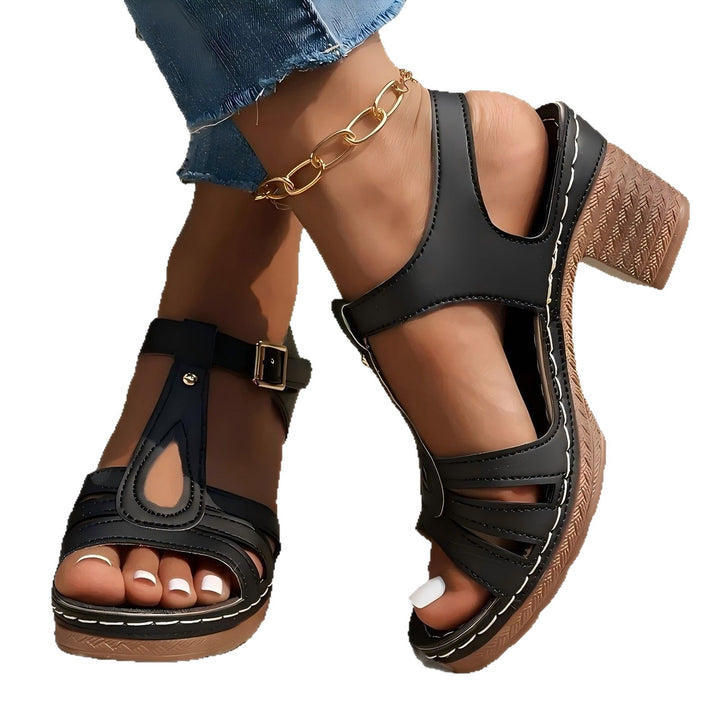 Damen Vintage-inspirierte Leder‑Riemensandale mit ergonomischem Fußbett und mittelhohem Blockabsatz Drune