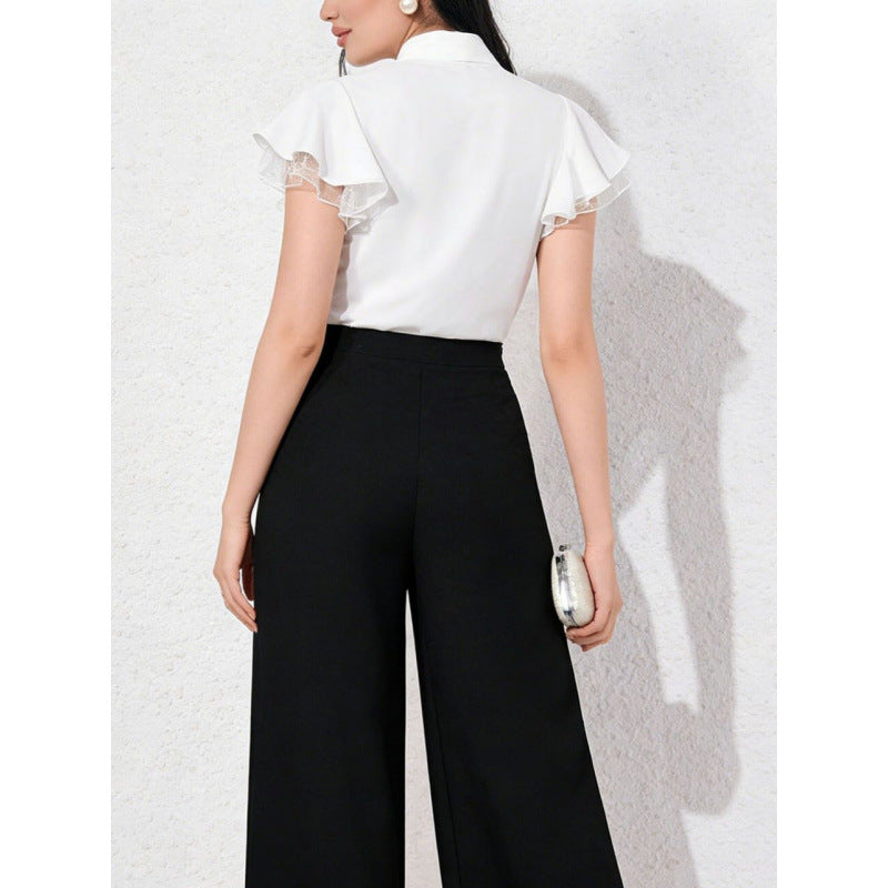 Damen Bluse mit Rüschenärmeln und feminine Schleife Drune