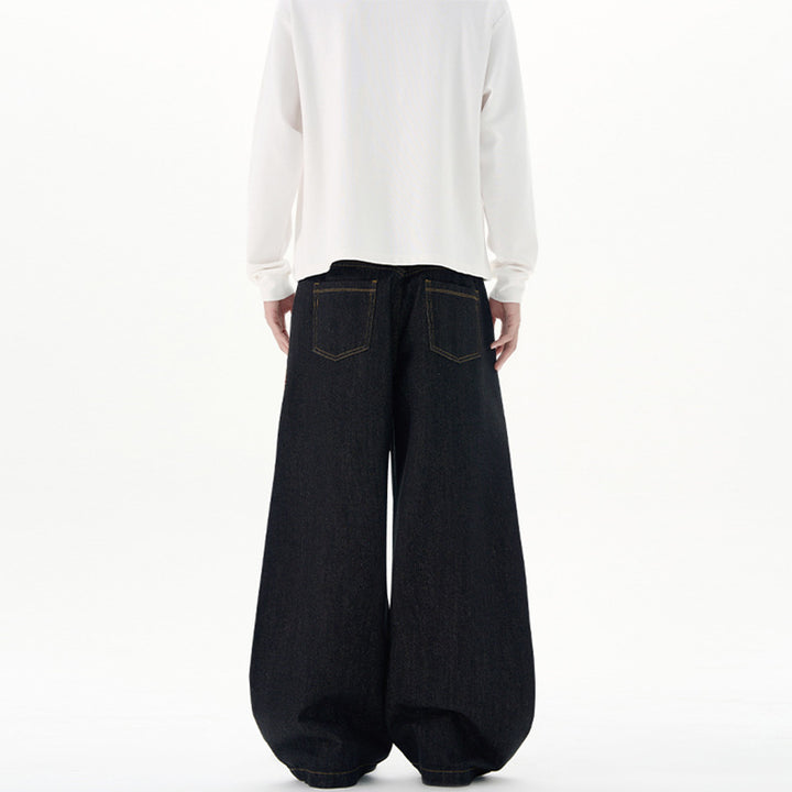 Damen Extraweite Palazzo-Jeans aus schwerem Denim mit bodenlangem weitem Bein Drune