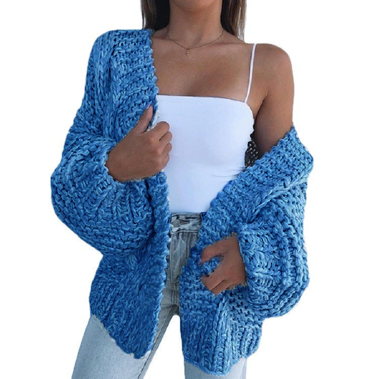 Damen Oversized Grobstrick-Cardigan mit Balloon-Ärmeln und offener Front Drune