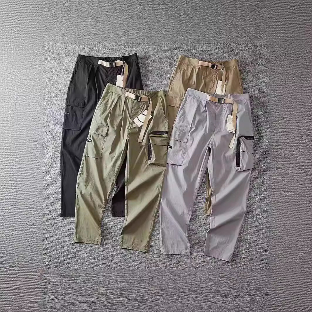 Herren Leichte technische Cargo-Hose mit integriertem Gürtel, mehreren Taschen und tapered Schnitt Drune