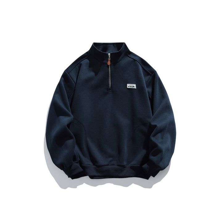 Unisex Halbzip-Sweatshirt mit Stehkragen, Raglanärmeln und minimalistischer Brustpatch Drune