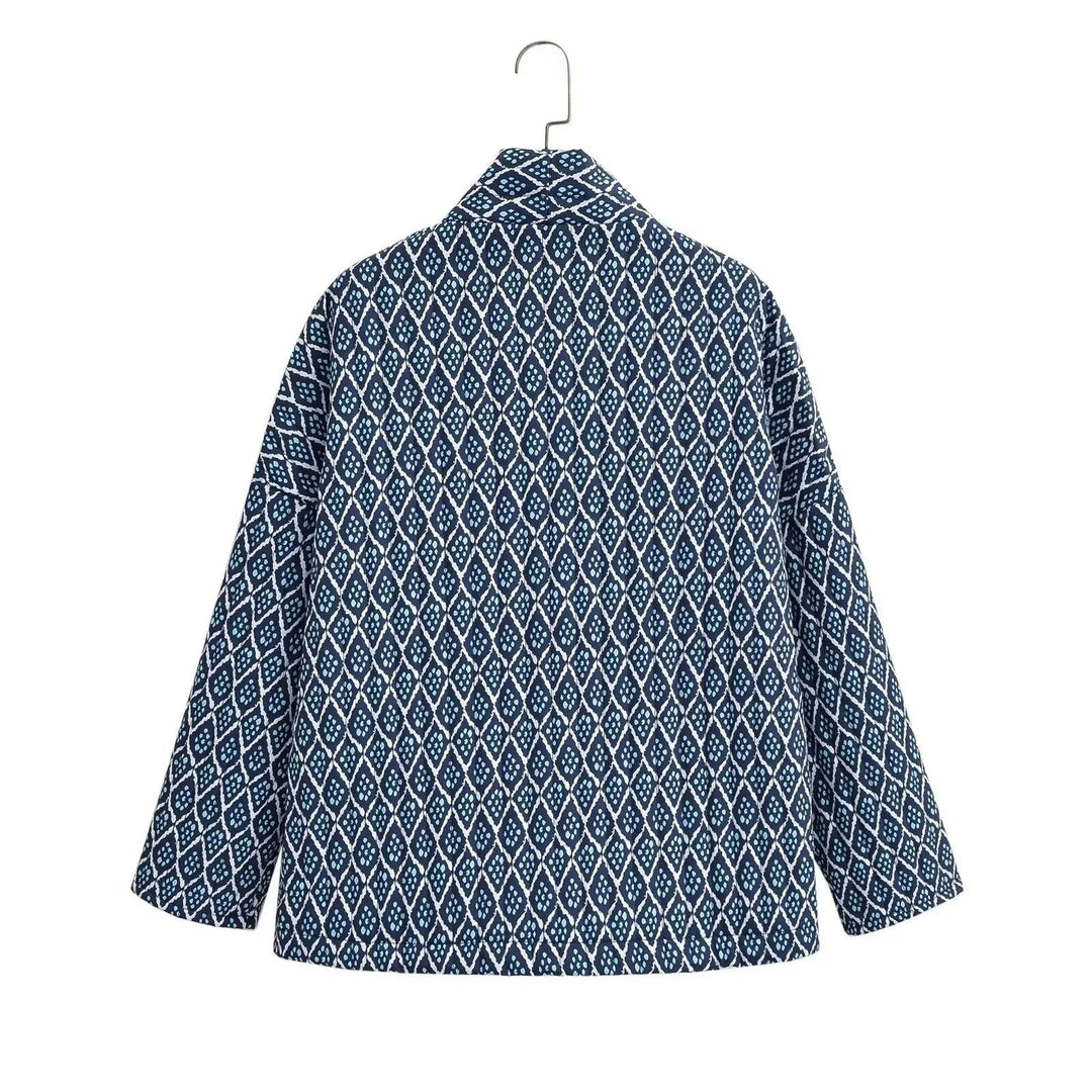 Damen nan leichte Kimono-Jacke mit grafischem Rautenmuster und gesteppter Innenlage Drune