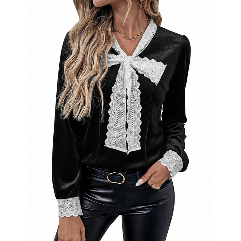Damen Elegante Bluse mit Spitzenakzenten Drune