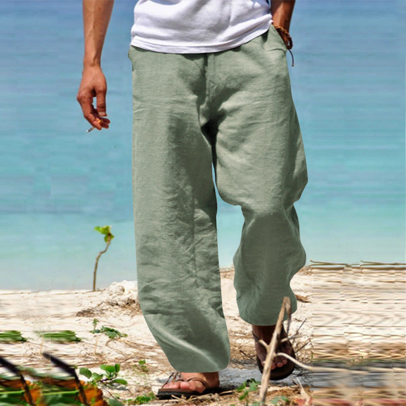 Herren nan lässige Strandhose im Palazzoschnitt aus atmungsaktivem Leinen-Baumwollmix mit Komfortbund Drune
