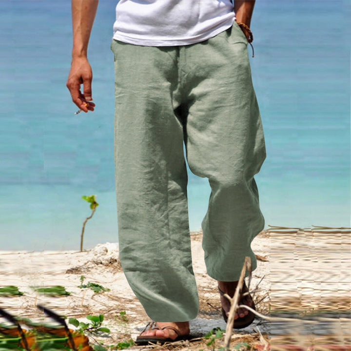 Herren nan lässige Strandhose im Palazzoschnitt aus atmungsaktivem Leinen-Baumwollmix mit Komfortbund Drune