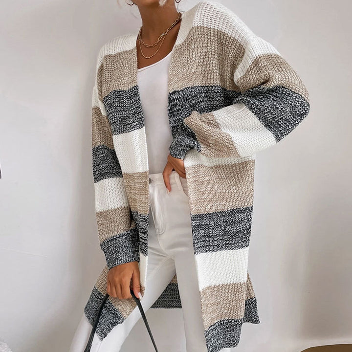 Damen Strickcardigan mit lässigem Streifenmuster und offenem Schnitt Drune