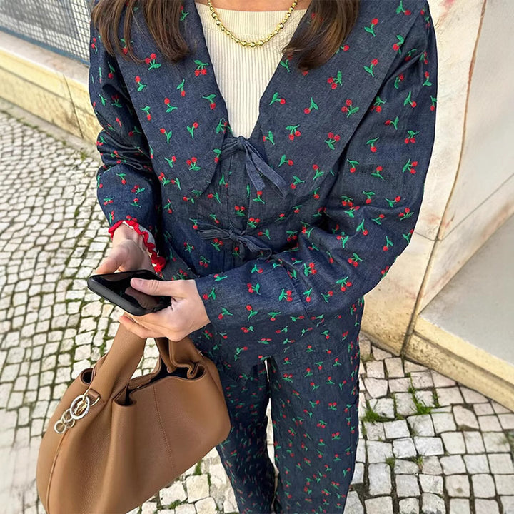 Damen lässige Blumenprint-Longpants mit elastischem Bund und seitlichen Taschen Drune