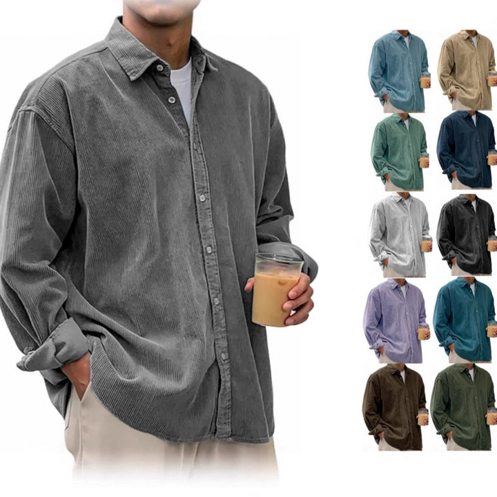Herren Oversize Cord-Shirt aus feinem Cord mit durchgehendem Knopfverschluss und Kent-Kragen EB